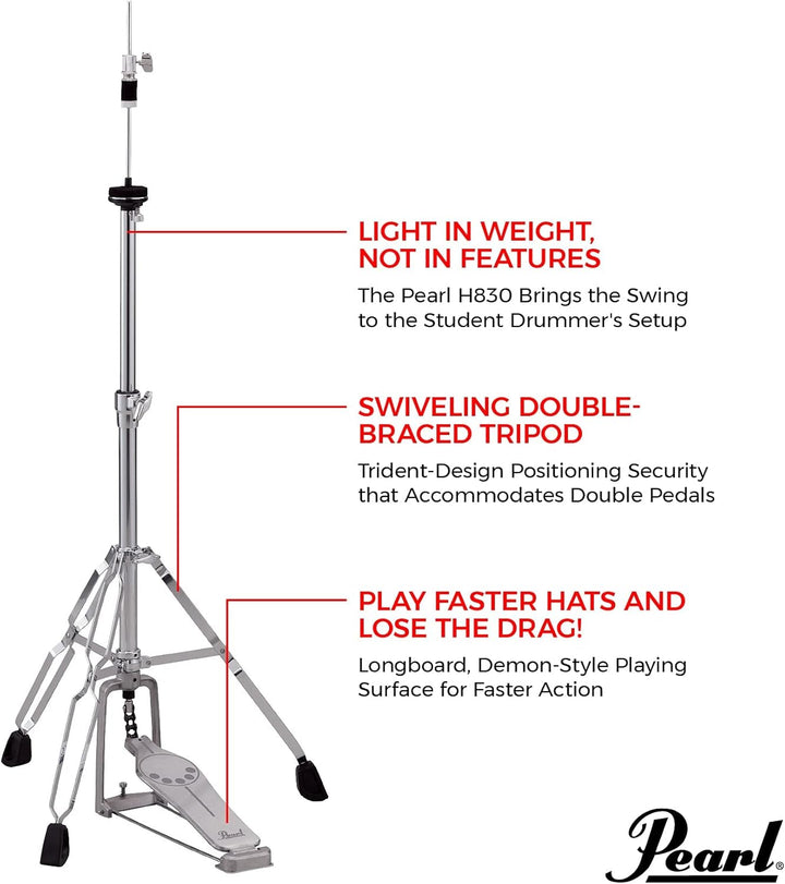 Pearl H830 Hi-Hat Ständer, Demonator Stil langes Fussteil und schwenkbare Beine Hi-Hat Stand, Hi-Hat