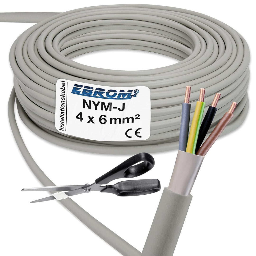 EBROM NYM-J 4x6 mm² - Mantelleitung - Installationskabel - Feuchtraumkabel - grau - Auswahl in 1 Met