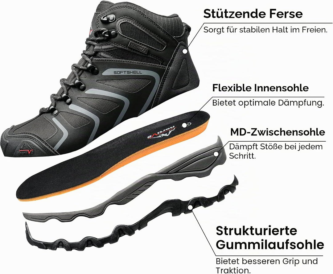 NORTIV 8 Herren-Wanderstiefel, wasserdichte Outdoor-Trekkingstiefel 41 EU Weit Schwarz, 41 EU Weit S