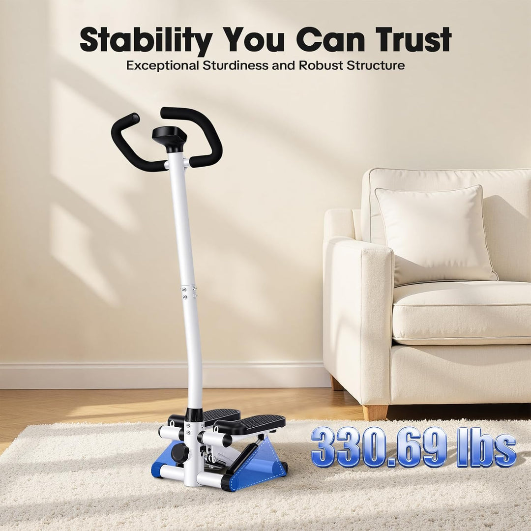 Stepper mit Griff, Fitness Heimtrainer mit LCD-Schirm, Handgriff und 90cm Widerstandsbandes, für Bei