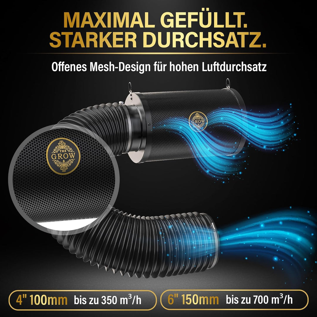 PUREAIR 150 mm Aktivkohlefilter Set für Growbox und Growzelt, Abluftfilter Geruchtsfilter mit RC412