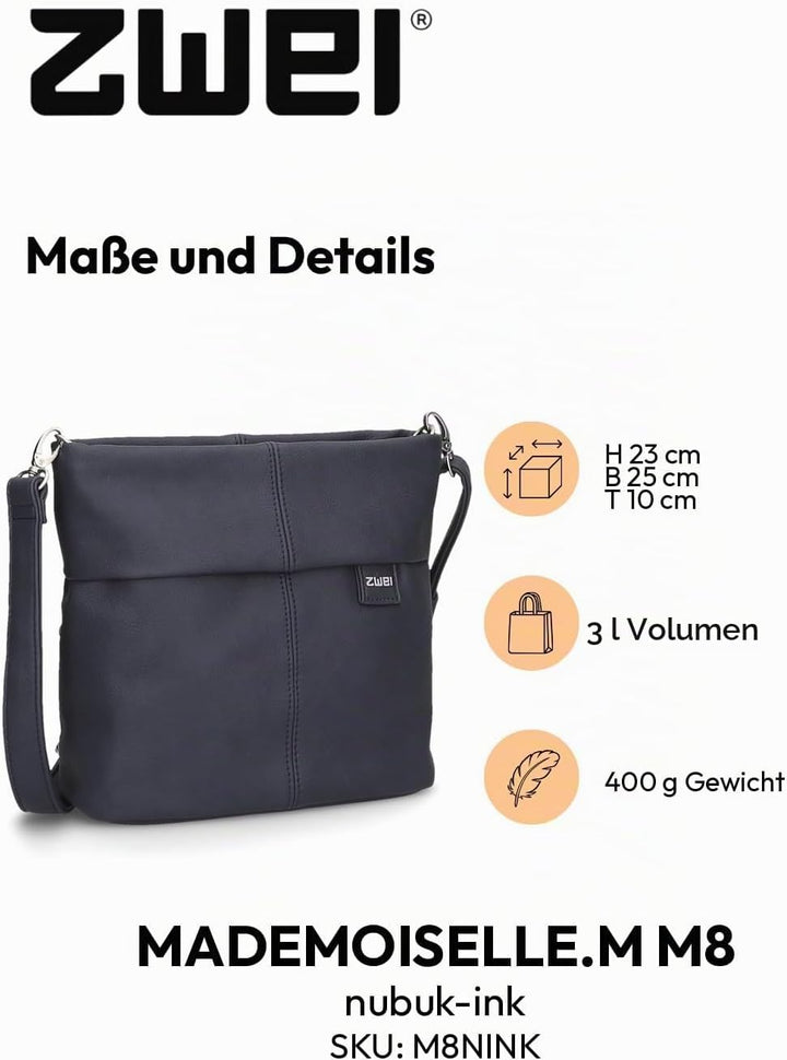Zwei Damen Mademoiselle M8 Handbag Nubuk-ink, Nubuk-ink