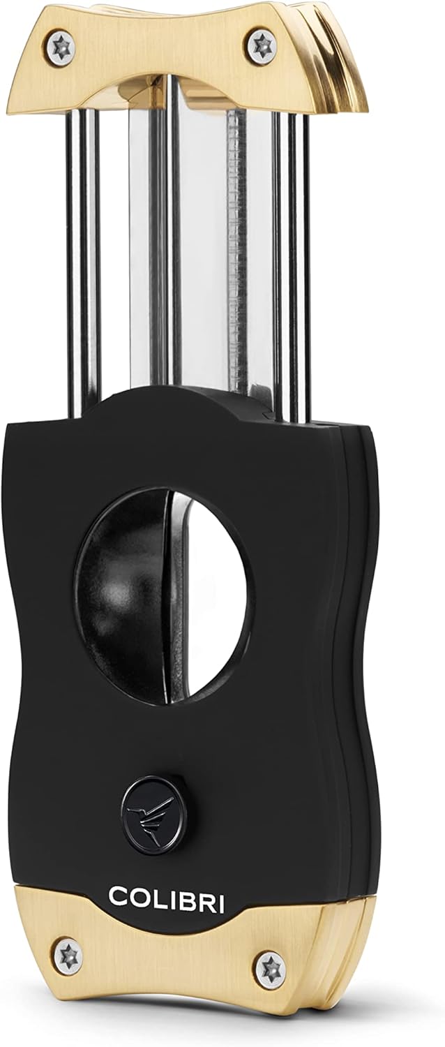 Colibri V-Cut Zigarrenschneider | Schwarz Mit Goldakzenten | Federauslöser | Tiefer 7mm V-Schnitt |