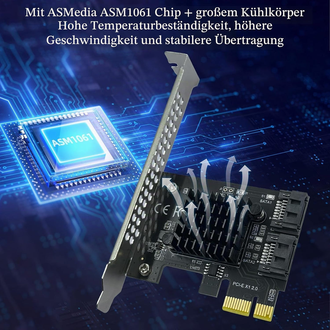PCI-E zu SATA3.0 Erweiterungskarte 2 Ports, PCIe SATA III 6Gbps Max Speed Controller Karten für PCI-