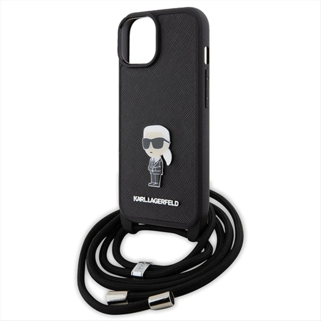 KARL LAGERFELD KLHCP15SSASKNPSK Hülle für iPhone 15 6.1" hardcase Schwarz Crossbody Saffiano Monogra