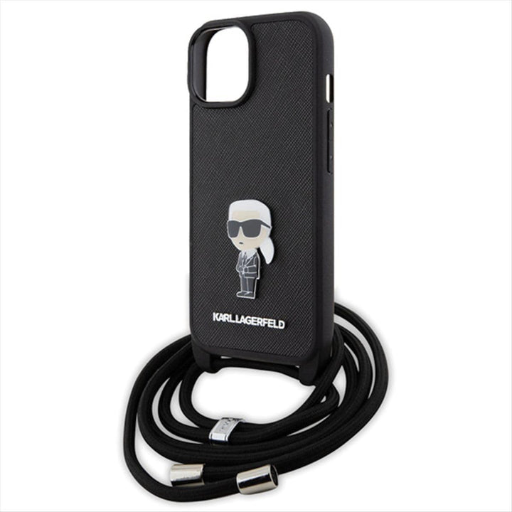 KARL LAGERFELD KLHCP15SSASKNPSK Hülle für iPhone 15 6.1" hardcase Schwarz Crossbody Saffiano Monogra