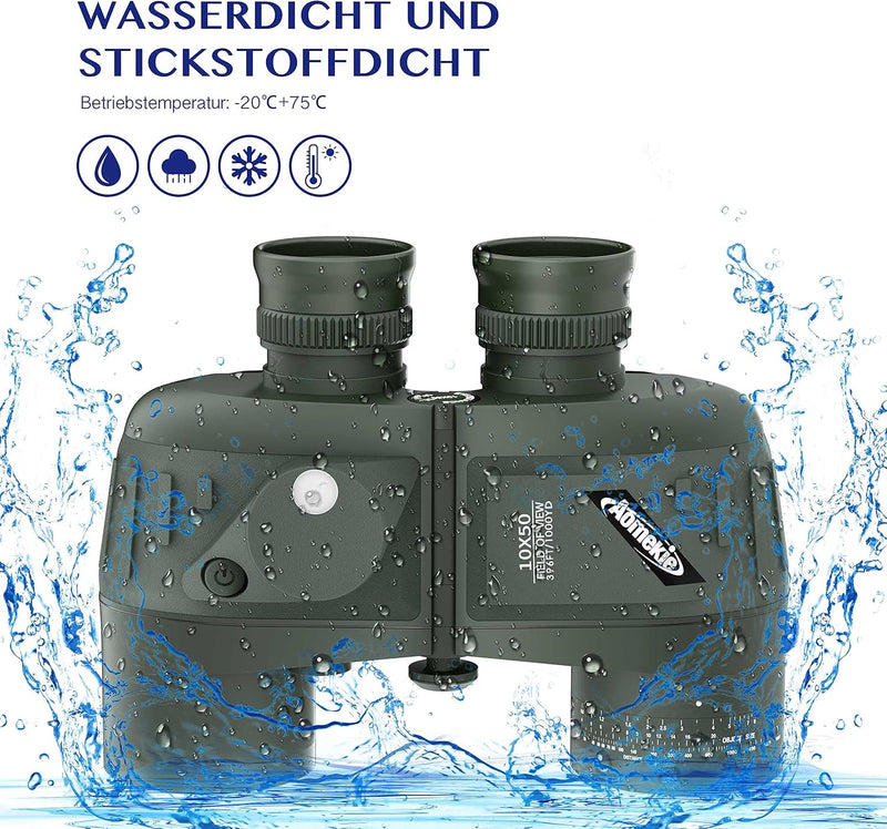 Aomekie Fernglas mit Entfernungsmesser Nachtsicht Kompass 10X50 Ferngläser Feldstecher Wasserdicht B