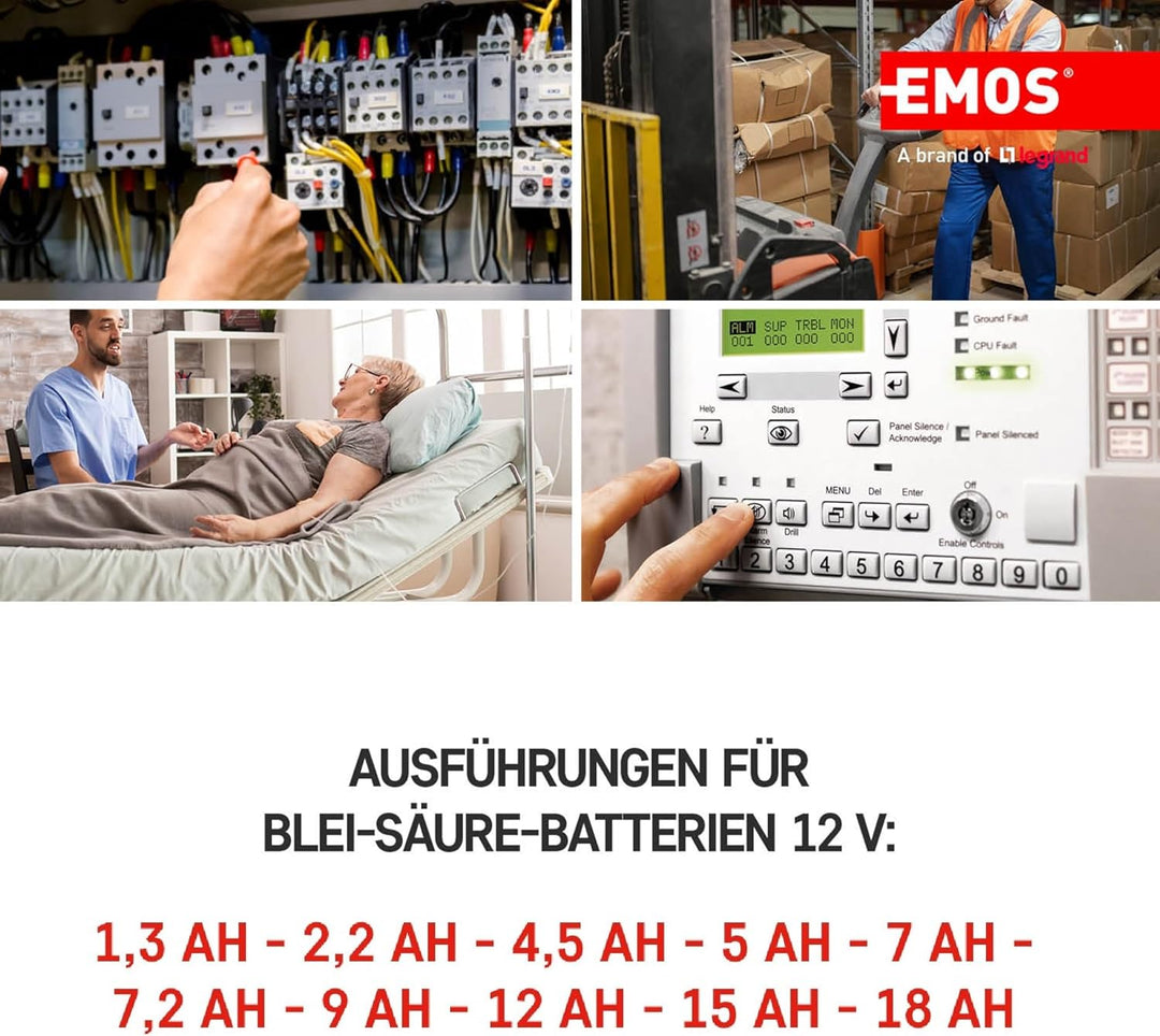 EMOS - Wartungsfreier Bleiakku - 12V 7Ah - AGM Batterie - Faston 4,7mm Anschluss - Für Gefahrmeldean
