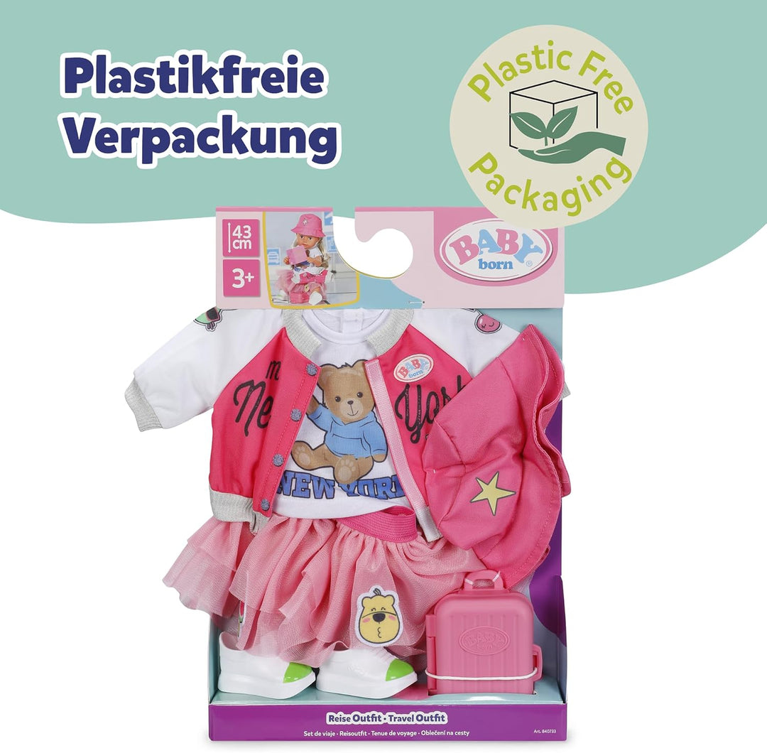 Baby Born Reise-Outfit mit Kleid, Schuhen und Accessoires für 43cm Puppen