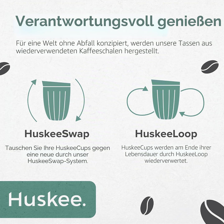 Huskee Cup &amp; LID Charcoal | Wiederverwendbare Kaffee &amp; Tee-Becher aus Kaffee-Schalen Schwarz 2 Stück