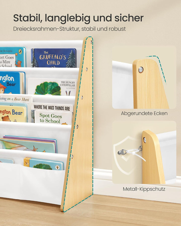 SONGMICS Bücherregal Kinder, mit 4 Ebenen, 62,4 x 25 x 60 cm | Montessori Regal, Stahl, Oxford-Geweb