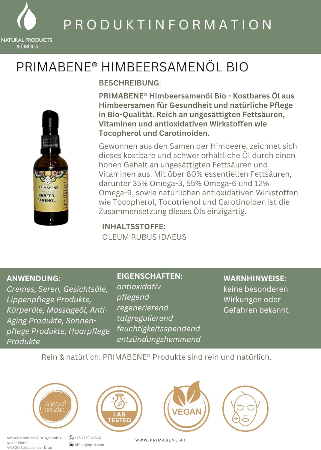Himbeersamenöl BIO 100% rein &amp; kaltgepresst–Naturöl für Hautpflege, Haarpflege &amp; Sonnenschutz– Reich