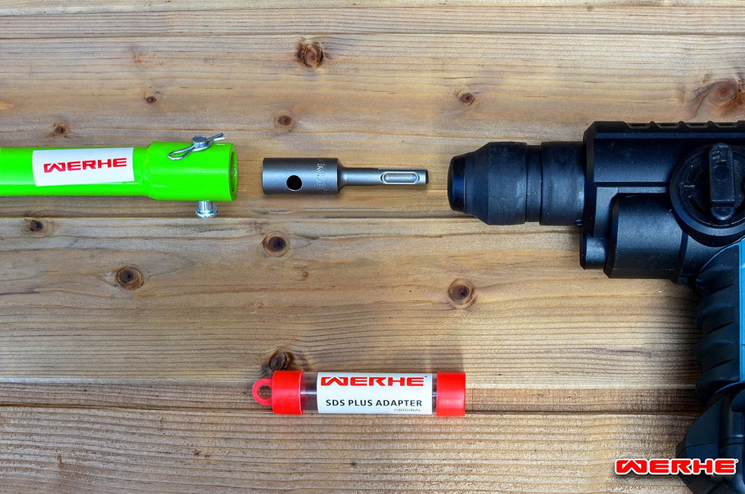 WERHE Erdbohrer 100 mm mit SDS Plus Aufnahme robuste Bohrspitze Pfahlbohrer Bohrer Doppel-Welle
