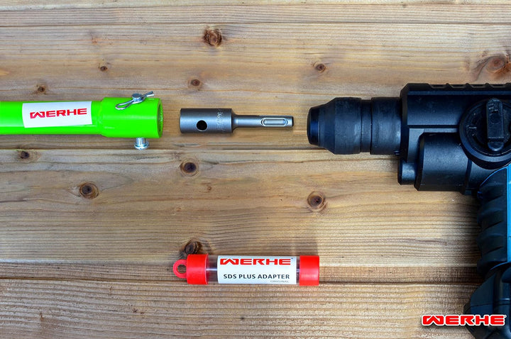 WERHE Erdbohrer 100 mm mit SDS Plus Aufnahme robuste Bohrspitze Pfahlbohrer Bohrer Doppel-Welle