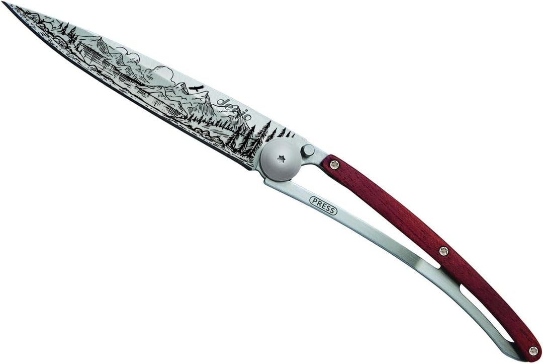 deejo – Klappbares Taschenmesser 37 g mit Gürtelclip – Griff aus Korallenholz, Klinge aus Edelstahl