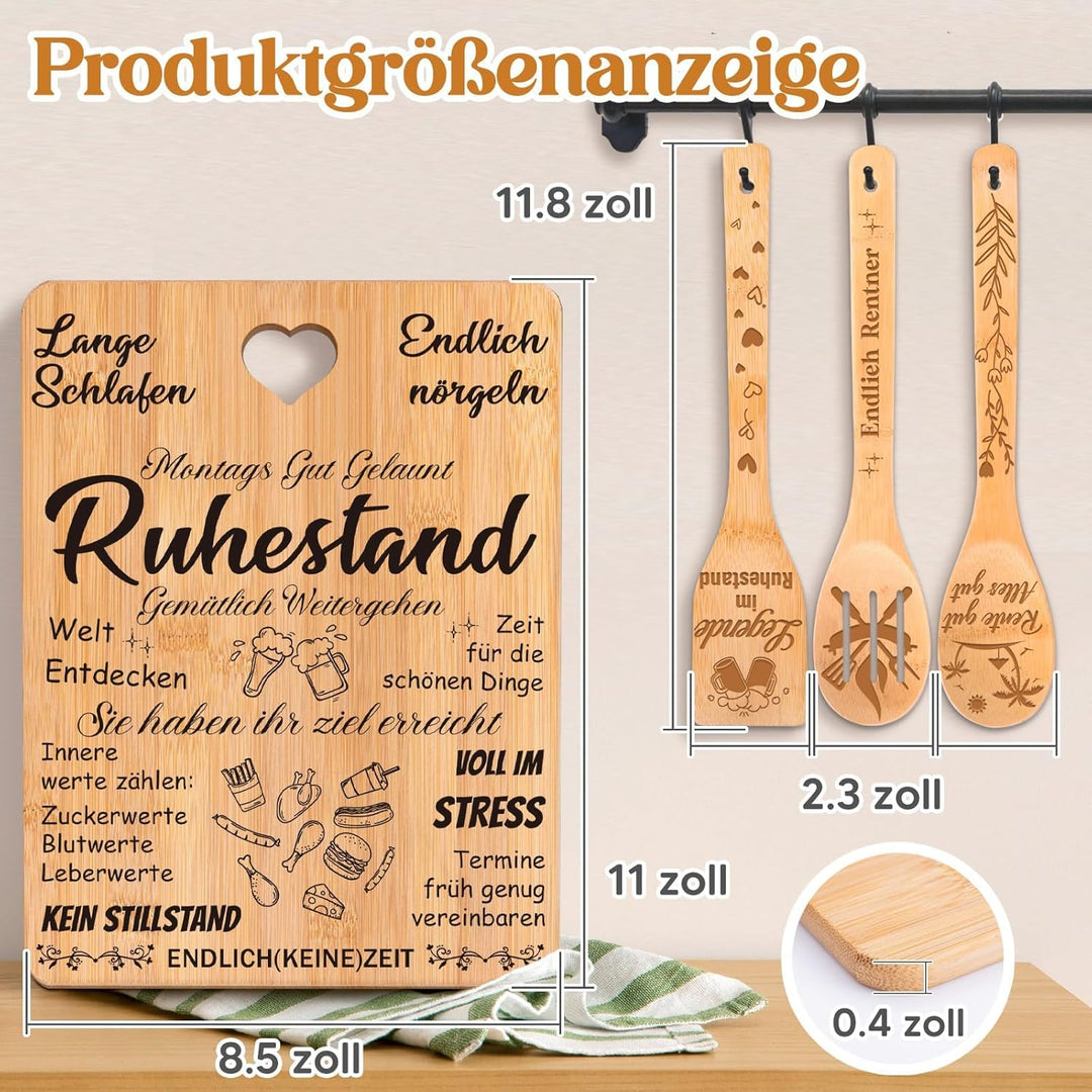 Ruhestand Geschenk, Renteneintritt Geschenk Frau Männer, Bambus-Schneidebrett-Set, Lustige Geschenke