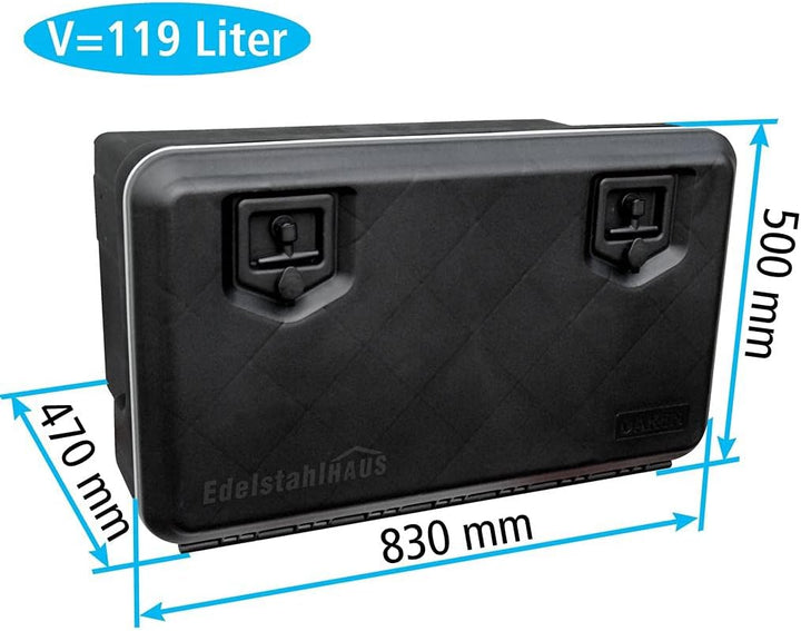 LKW Staukasten aus Kunststoff 830x500x470 mm, 119 ltr, Werkzeugkasten, Staubox, Unterflurkasten Dake