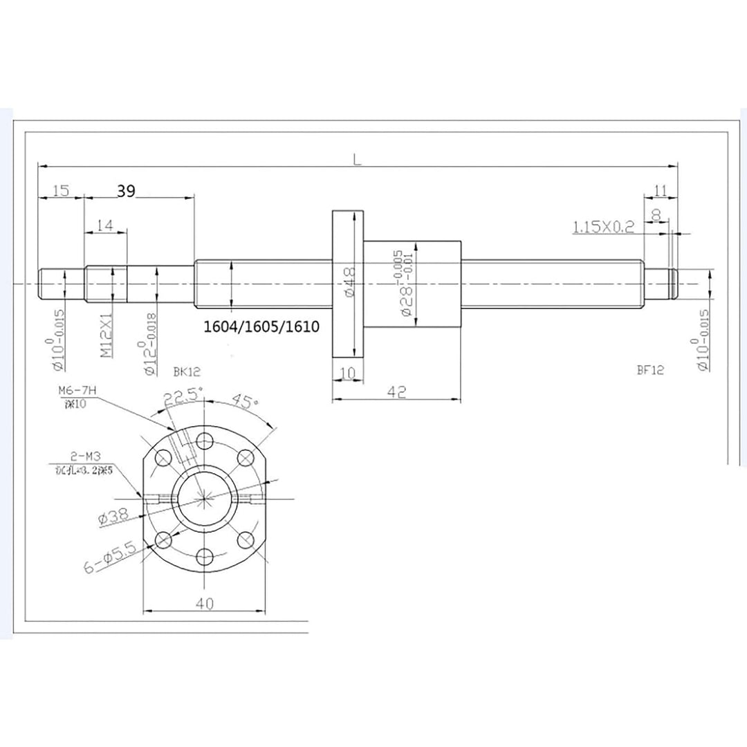 GooEquip SFU1605 300mm Kugelumlaufspindel Antibacklash Kugelumlaufspindel Gewindemutter Spielfrei oh