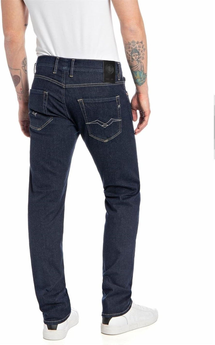 Replay Herren Jeans Anbass Slim-Fit mit Power Stretch 28W / 34L Dark Blue 007-3, 28W / 34L Dark Blue