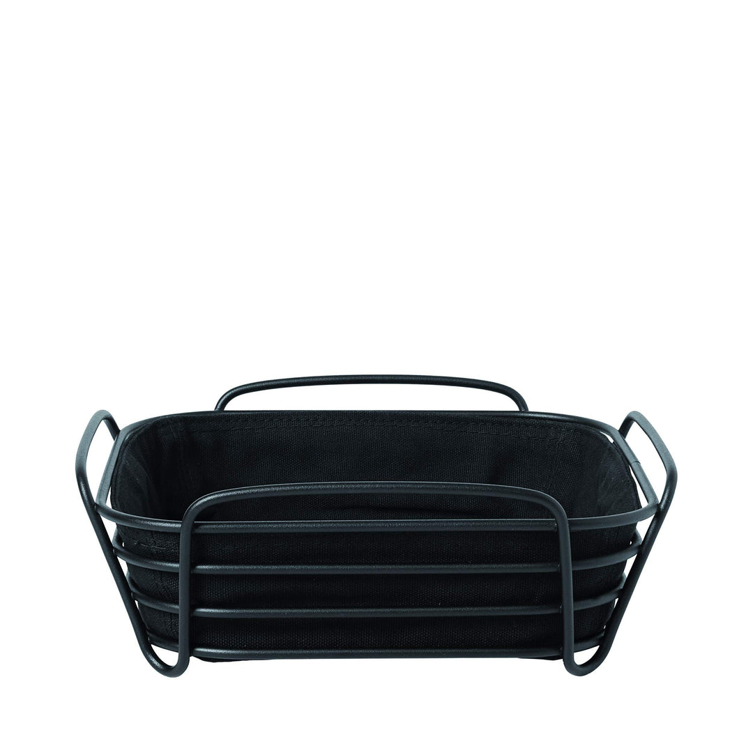 blomus -DELARA- Brotkorb L aus pulverbeschichtetem Stahl, Schwarz, Baumwoll-Stofftasche, trendiges &