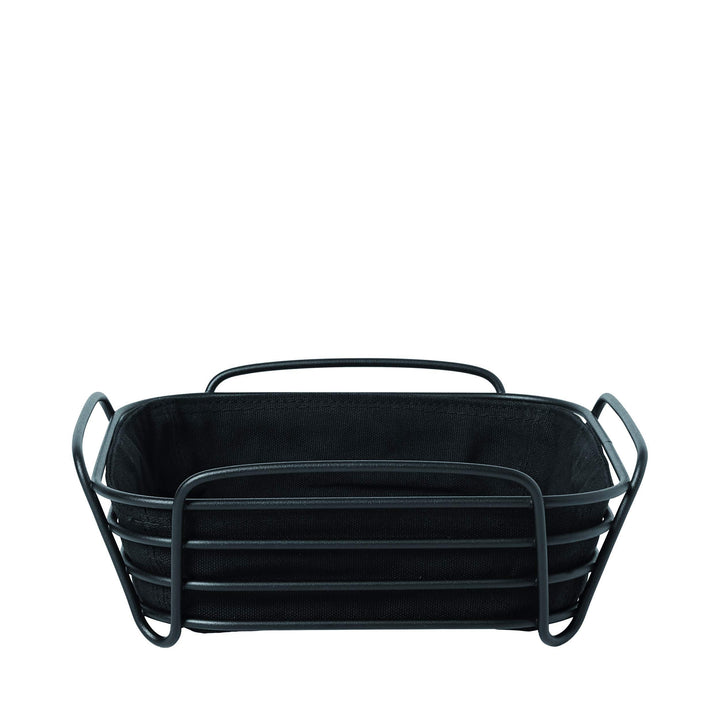 blomus -DELARA- Brotkorb L aus pulverbeschichtetem Stahl, Schwarz, Baumwoll-Stofftasche, trendiges &
