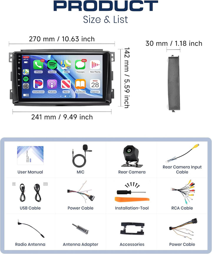 5G WiFi 9" Rimoody Android Autoradio für Mercedes Benz Smart Fortwo 2005-2010 Wireless Carplay Touch