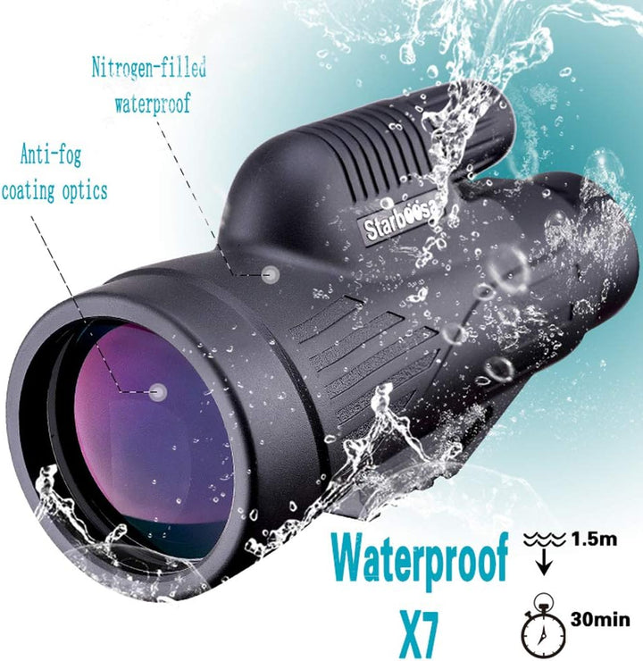 12 x 50 High Definition Monokular Teleskop mit Smartphone-Halterung – Wasserdichtes Monokular mit la