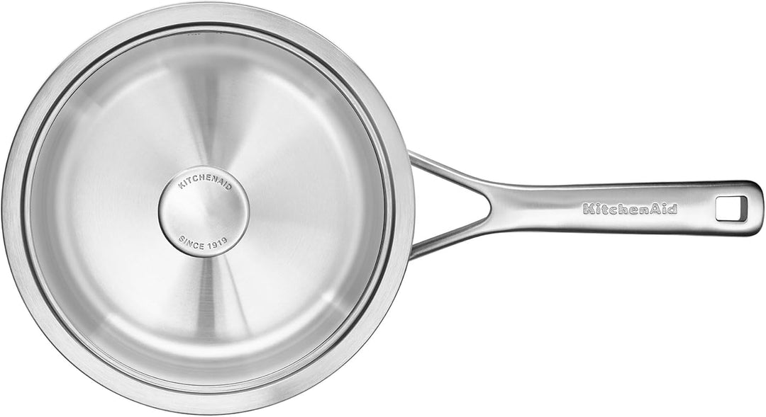 KitchenAid MultiPly 3PLY PFAS-freier Edelstahl-Kochtopf mit Glasdeckel, 18 cm/2,13 L, Dreifach, Mult