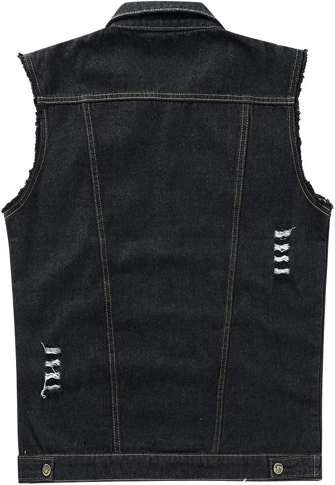 YOUTHUP Herren Denim Weste Zerreissendes Deko Fashion Casual Jeansweste für Freizeit #813 Schwarz S,