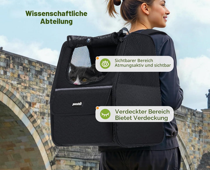 pecute Katzenrucksack Haustier Rucksack mit Netzfenster, Tragbare und Faltbare Katzentasche, Atmungs
