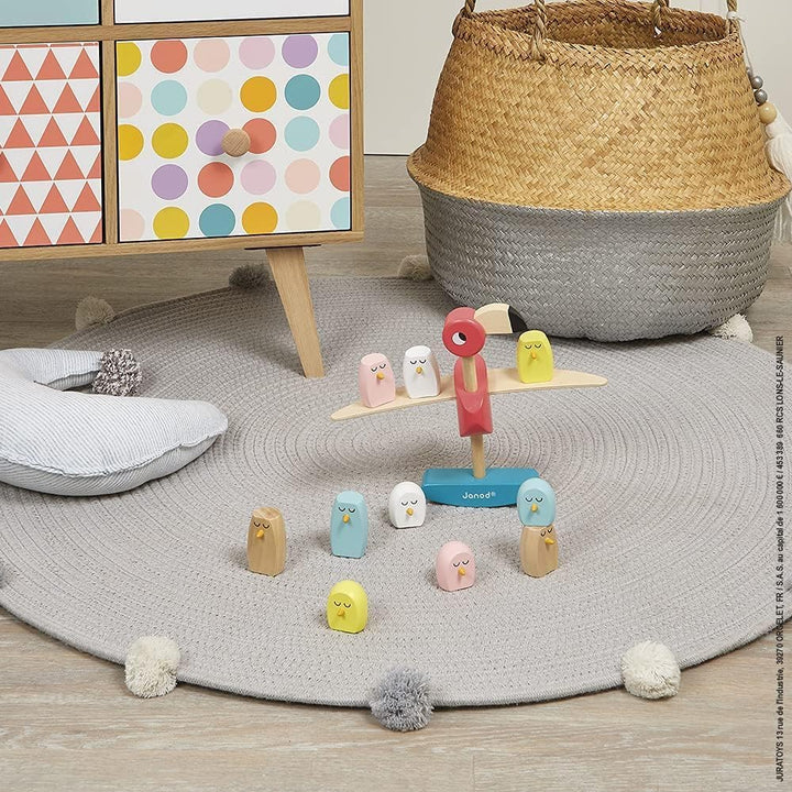 Janod J08230 Zigolos Flamingo-Geschicklichkeitsspiel aus Holz, interaktives Spiel, Farbe auf Wasserb