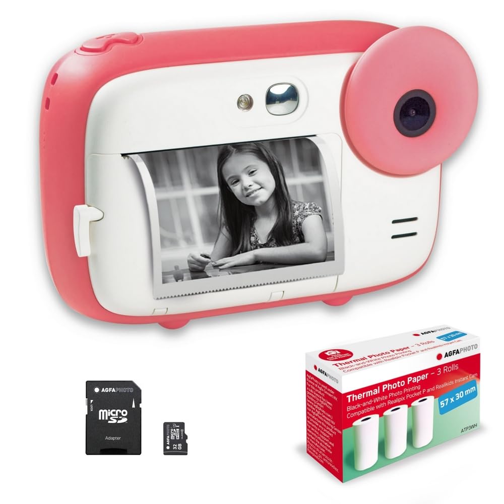 AGFA Photo Realikids Instant Cam + 1 Micro-SD-Karte 32 GB + 3 Rollen Thermopapier ATP3WH – Sofortbil