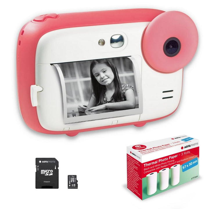 AGFA Photo Realikids Instant Cam + 1 Micro-SD-Karte 32 GB + 3 Rollen Thermopapier ATP3WH – Sofortbil