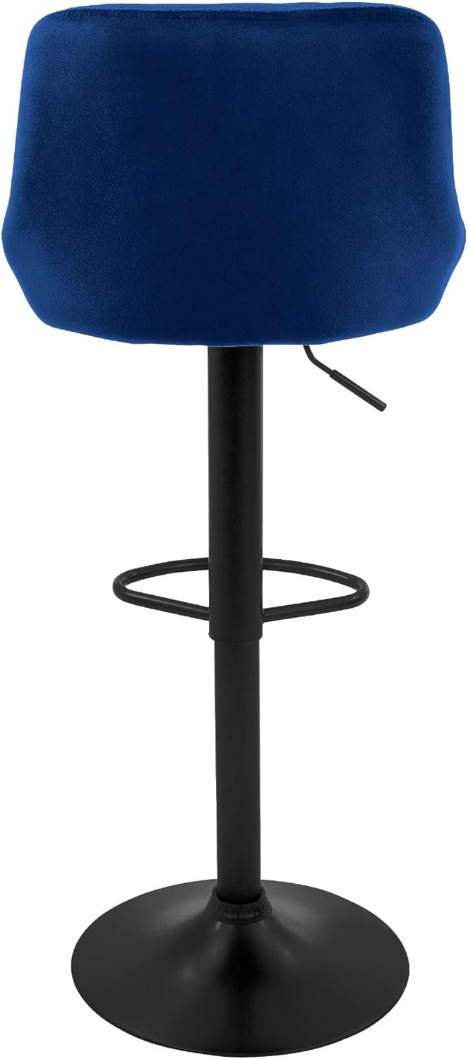 ML-Design Barhocker 2er Set, Bezug aus Samt, Blau, Gepolsterter Barstuhl mit Rückenlehne und Fussstü