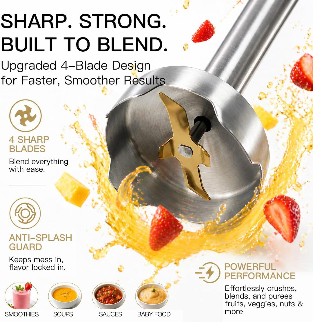 MegaWise Pro Titanverstärkter 5-in-1-Stabmixer, leistungsstarke 400 W mit 80% schärferen Klingen, ka