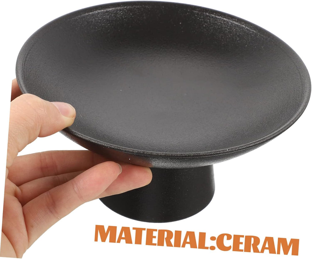 Garneck Dekoschale Mit Fuss Schwarz – Runde Keramik Obstschale Für Tischdekoration - Serviertablett