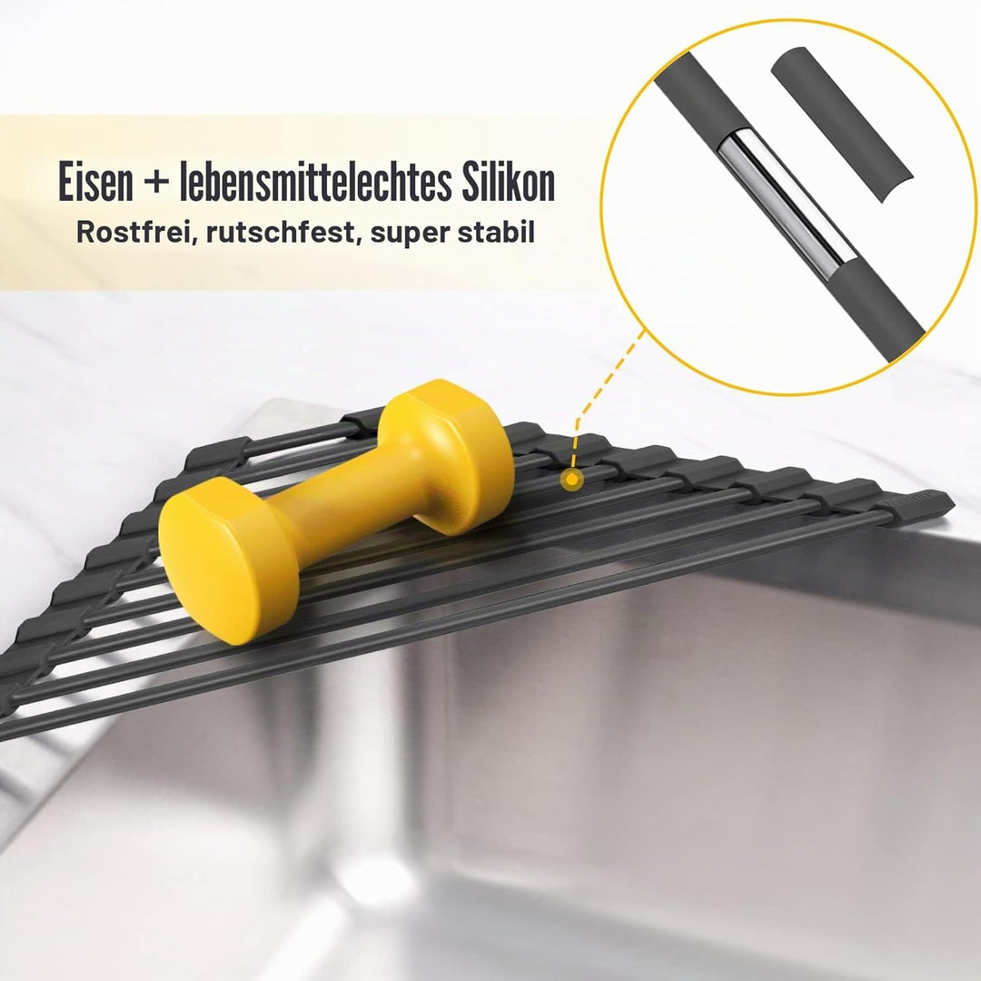 Tomorotec Kleines dreieckiges aufrollbares Abtropfgestell mit Silikonbeschichtung, Edelstahlrahmen f