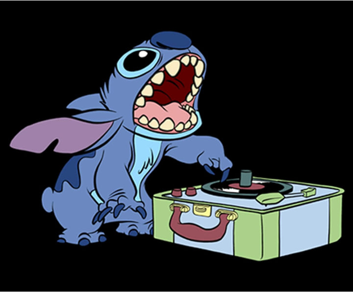 Disney Lilo & Stitch DJ Stitch Boy's Hooded Pullover Fleece, Black, Small