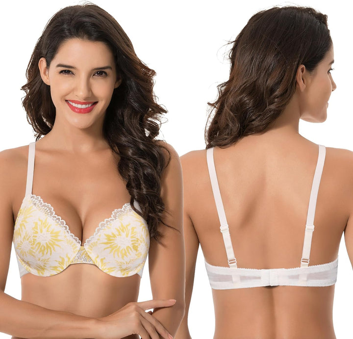 Curve Muse Damen Leicht gepolstert in Übergrösse Vollständige Abdeckung Bügel Spitzen-BH-2PK 75C Cre