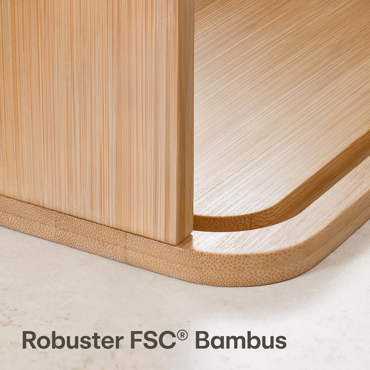 Praknu Brotkasten Gross aus FSC® Holz mit Schiebetür - Brotaufbewahrung 40x28cm - Platzsparend und s