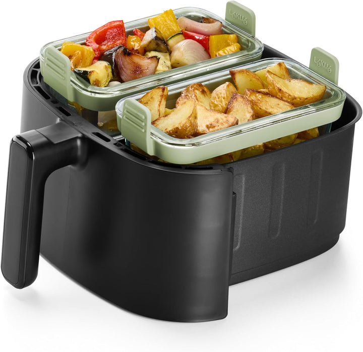 Lékué Rechteckige Körbe aus transparentem Glas für Air Fryer, 2 Stück, Rechteckige Körbe