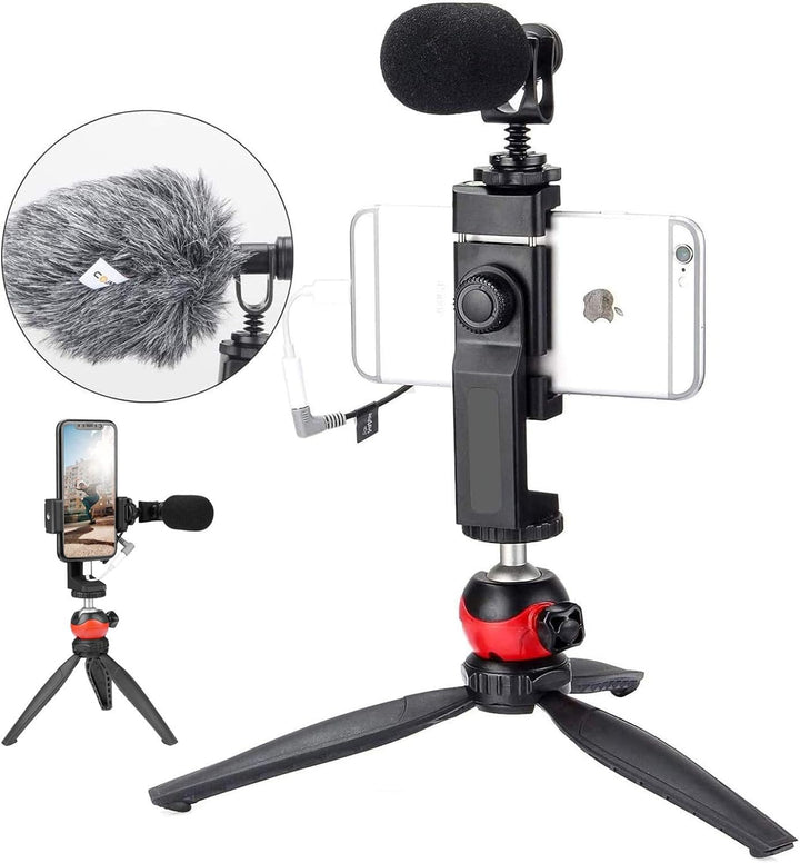 EACHSHOT Richtmikrofon Kamera Mikrofon mit Tischstativ Handyhalterung, Shotgun DSLR Video Externes M