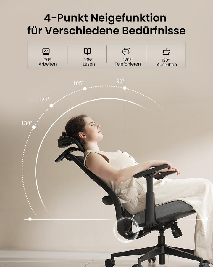 ProtoArc EC200 Bürostuhl Ergonomisch, Schreibtischstuhl mit Höhen- und Tiefenverstellbarer Lendenwir