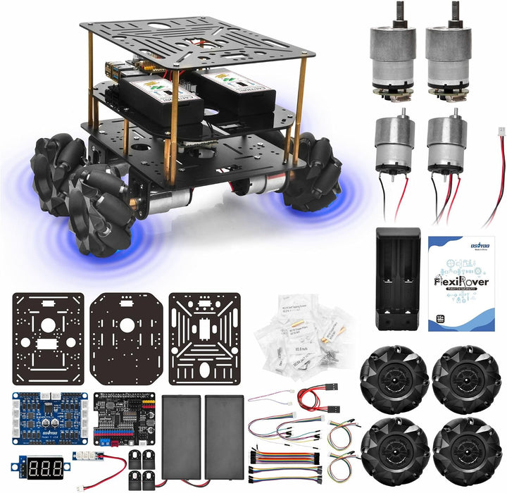 OSOYOO FlexiRover Roboter-Auto-Kit für Raspberry Pi - Kompatibel mit Pi 2/3/4/5, 520 Motoren mit Enc