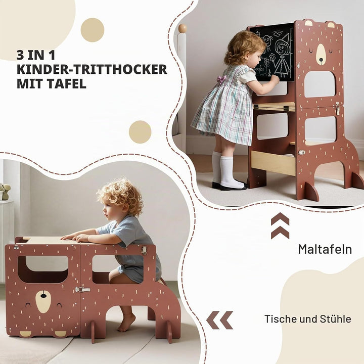 labebe lernturm ab 1 Jahr, Grossformat Montessori Lernturm klappbar, 3 in 1 Multifunktion Learning T