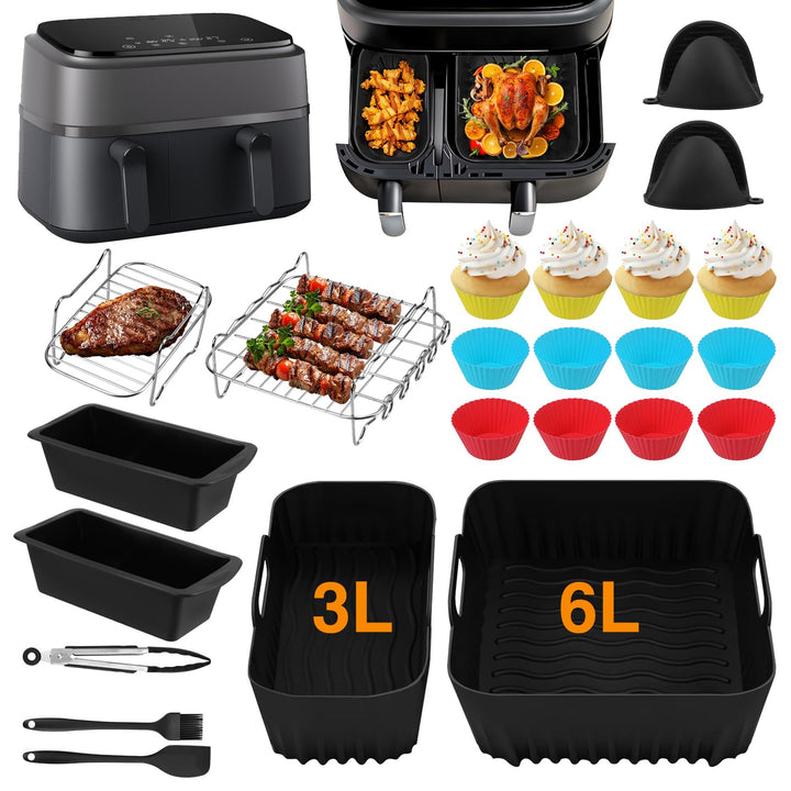 28 Stück Airfryer Zubehör,Heissluftfritteuse Zubehör Set für Philips Dual Basket Airfryer 3000/5000