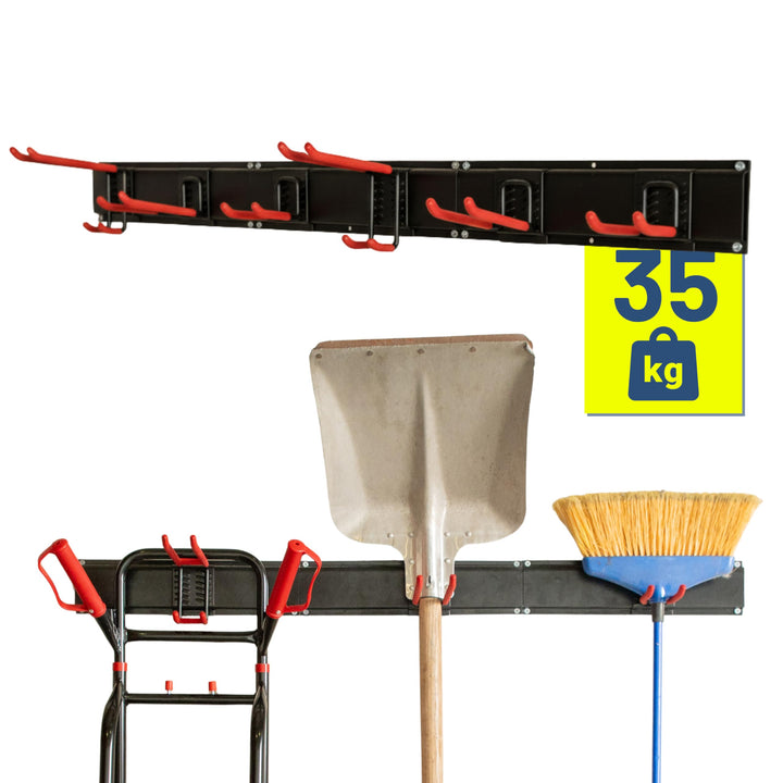 Pallit BRACKET-S Besenhalterung Wand Set (3 Schienen + 6 Haken) Gerätehalter Schwarz Schwerlast Wand