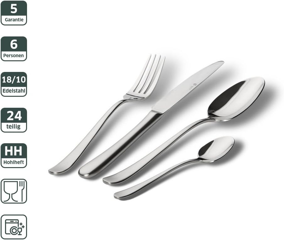 Paul Wirths BLUES Besteckset 6 Personen | harmonische Designformen für besondere Eleganz | Besteck S