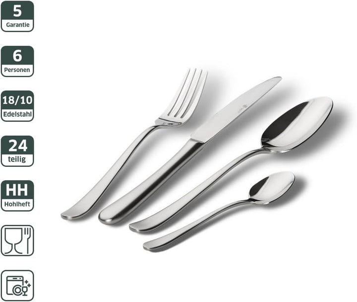 Paul Wirths BLUES Besteckset 6 Personen | harmonische Designformen für besondere Eleganz | Besteck S