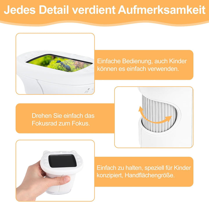 Handmikroskop für Kinder - 1080P HD 2.0" Bildschirm Mikroskop, Mini Tragbare Digitales Mikroskop mit